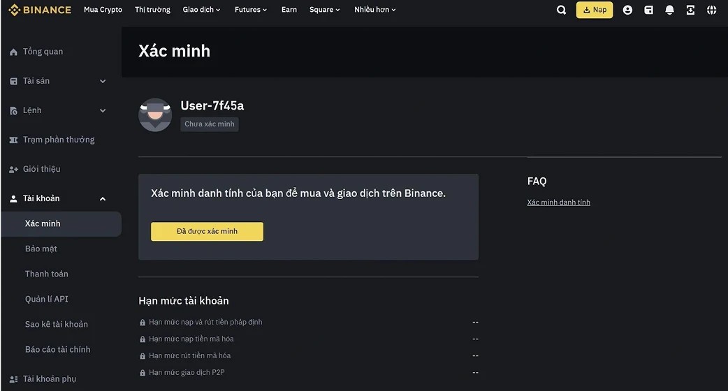 Giao diện Binance